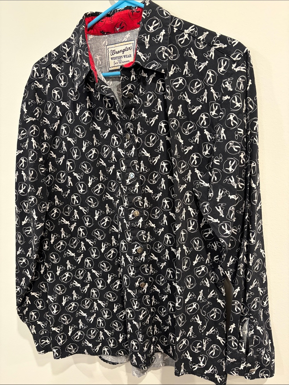 Wrangler Black Button-Down Western Print Shirt with White Motif